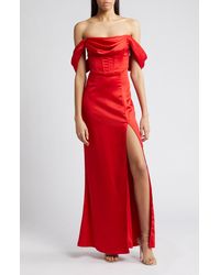 Lulus - Exquisite Stunner Off The Shoulder Satin Gown - Lyst