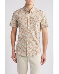 Nordstrom - Trim Fit Floral Short Sleeve Stretch Cotton & Linen Button-down Shirt - Lyst