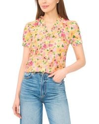 Cece - Floral Ruffle Trim Button-Up Top - Lyst