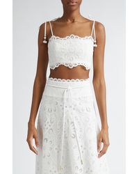 Zimmermann - Ottie Embroidered Guipure Lace Crop Top - Lyst