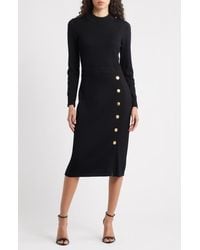 Julia Jordan - Button Mock Neck Long Sleeve Midi Dress - Lyst
