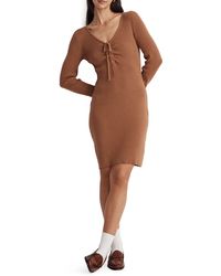 Madewell - Tie Front Long Sleeve Ruched Body-con Minidress - Lyst