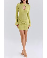 House Of Cb - Aziza Metallic Cutout Long Sleeve Rib Minidress - Lyst