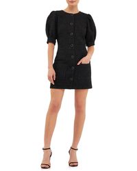Endless Rose - Puff Sleeve Tweed Button-up Minidress - Lyst