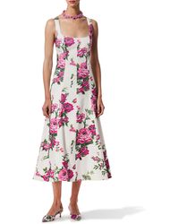 Carolina Herrera - Floral Sleeveless Stretch Cotton Midi Dress - Lyst