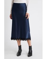 Treasure & Bond - Lace Trim Satin Midi Skirt - Lyst