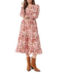 Sam Edelman - Maya Floral Lace Inset Long Sleeve Midi Dress - Lyst