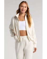 Zella - Ultrasoft Ruched Sleeve Front Zip Knit Jacket - Lyst