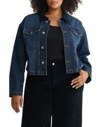 WARP+WEFT - Avl Crop Denim Jacket With Corduroy Collar - Lyst