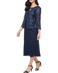 Alex Evenings - Embroidered Lace & Sequin Mock Cocktail Dress - Lyst