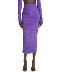 LAQUAN SMITH - Ruched High Waist Suede Pencil Skirt - Lyst