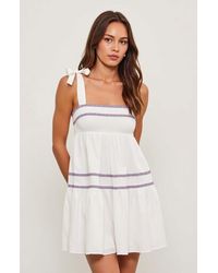 Modenaire - Sleeveless Tiered Mini Dress With Embroidered Trim And Tie Straps - Lyst
