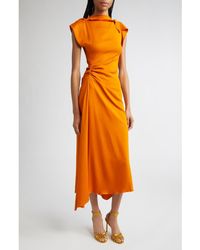 Victoria Beckham - Drape Sleeve Midi Dress - Lyst
