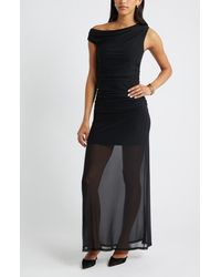 Open Edit - One-Shoulder Mesh Maxi Dress - Lyst