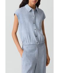 Theory - Dolman Sleeve Crop Linen Blend Chambray Button-Up Shirt - Lyst