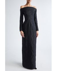 Emilia Wickstead - Zarith Off The Shoulder Long Sleeve Bouclé Jacquard Evening Gown - Lyst