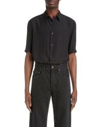 Saint Laurent - Tonal Stripe Short Sleeve Silk Button-up Shirt - Lyst