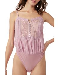 Free People - Still The One Lace Trim Cotton Bodysuit - Lyst