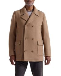 Bugatchi - Leather Trim Wool Blend Tweed Peacoat - Lyst