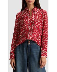 Alice + Olivia - Willa Chess Piece Print Silk Button-Up Shirt - Lyst
