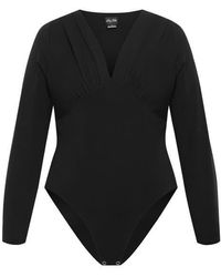 City Chic - Amelila Pleated Long Sleeve Bodysuit - Lyst