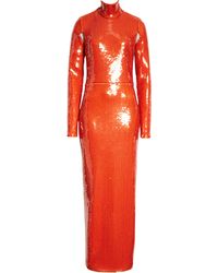LAQUAN SMITH - Sequin Mock Neck Long Sleeve Cutout Column Gown - Lyst