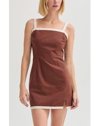Crescent - Contrast Trim Linen Blend Mini Dress - Lyst