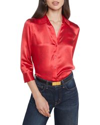 L'Agence - Dani Three-quarter Sleeve Silk Button-up Shirt - Lyst