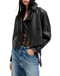 AllSaints - Hendry Leather Crop Trench Coat - Lyst