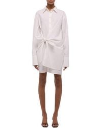 Helmut Lang - Knot Detail Long Sleeve Cotton Shirtdress - Lyst