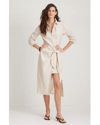 Nordstrom - Long Sleeve Stretch Linen Blend Faux Wrap Shirtdress - Lyst
