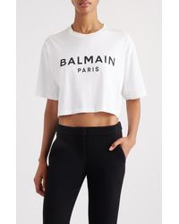 Balmain - Logo Crop Cotton Graphic T-shirt - Lyst