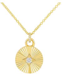 EF Collection - 14k Gold Fluted Diamond Disc Pendant Necklace - Lyst