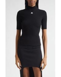 Courreges - Embroidered Logo Mock Neck Rib Sweater - Lyst
