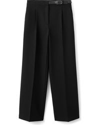 Mango - Mid Rise Straight Leg Belt Pants - Lyst
