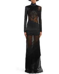 Tom Ford - Long Sleeve Floral Lace & Stretch Satin Gown - Lyst
