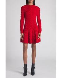 McQueen - Long Sleeve Cable Knit Wool & Cashmere Mini Sweater Dress - Lyst