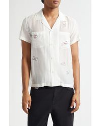 Bode - On Air Embroidered Short Sleeve Cotton & Silk Button-Up Shirt - Lyst