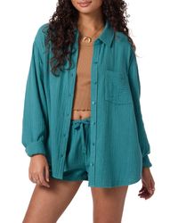 O'neill Sportswear - Leni Oversize Cotton Gauze Button-Up Shirt - Lyst