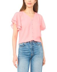 Cece - Double Flutter Sleeve V-Neck Top - Lyst
