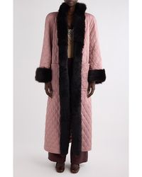 Chloé - Diamond Quilted Longline Coat With Genuine Shearling Trim - Lyst