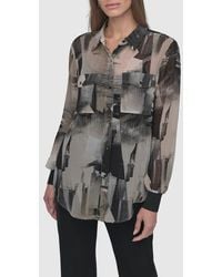 DKNY - Abstract Print Chiffon Button-Up Shirt - Lyst