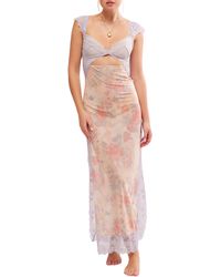 Free People - Suddenly Fine Floral Print Cutout Lace Trim Nightgown - Lyst
