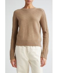 Max Mara - Berlina Cable Knit Sleeve Cashmere Crewneck Sweater - Lyst