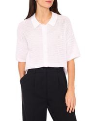 Halogen® - Open Stitch Button-Up Polo Sweater - Lyst