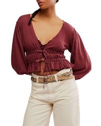 Free People - Let's Go Tie Front Linen & Cotton Top - Lyst