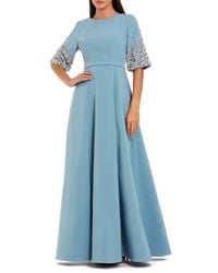 Mac Duggal - 3/4 Sleeve Crepe Gown With Sleeve Embellishments - Lyst