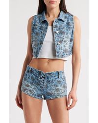 PTCL - Fae Floral Print Crop Denim Vest - Lyst