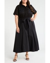Halogen® - Eyelet Embroidery Midi Shirtdress - Lyst