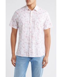 Nordstrom - Leaf Print Short Sleeve Stretch Cotton Blend Button-Up Shirt - Lyst